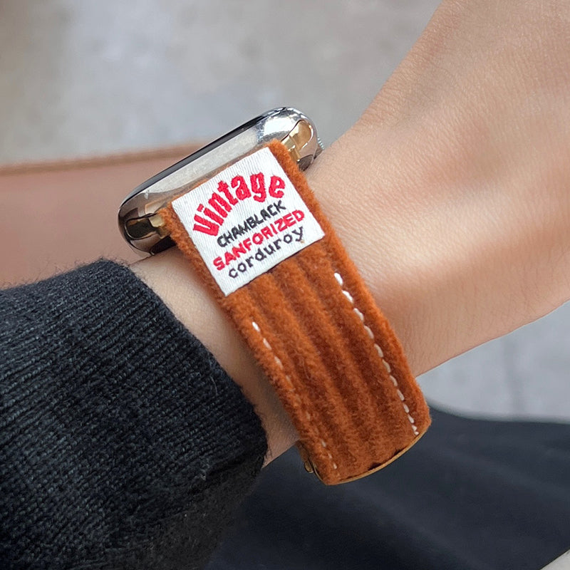 For Apple Watch Ultra 2 Ultra 49mm / Series 9 8 7 45mm / SE (2023) SE (2022) SE 6 5 4 44mm / 3 2 1 42mm Corduroy Bracelet Strap - Caramel Brown For Apple Watch Ultra 2 Ultra 49mm / Series 9 8 7 45mm / SE (2023) SE (2022) SE 6 5 4 44mm / 3 2 1 42mm Corduroy Bracelet Strap - Caramel Brown